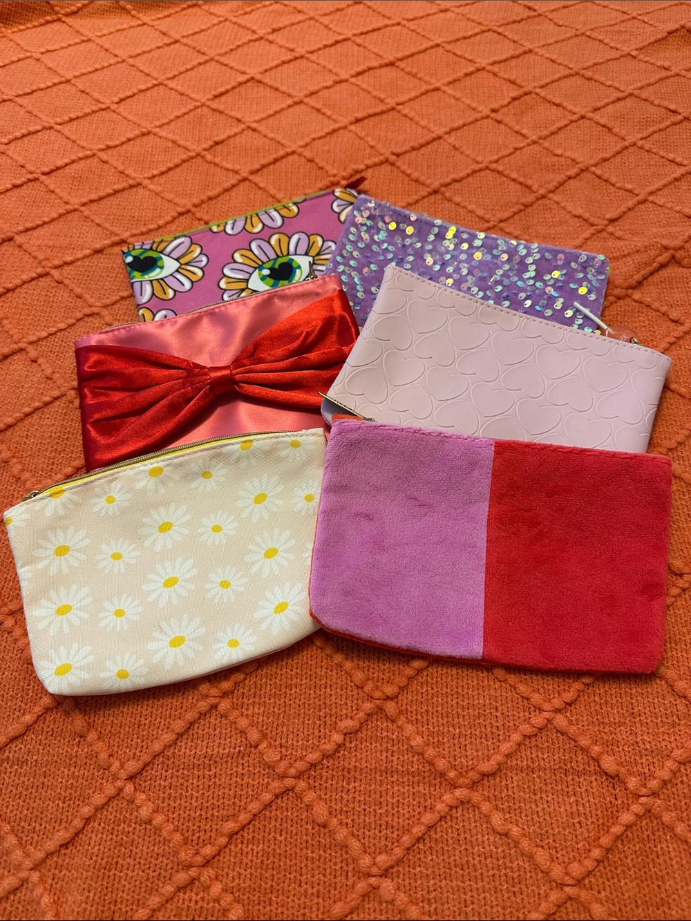 Colorblock Pink & Red Cosmetic Pouch - Unbranded